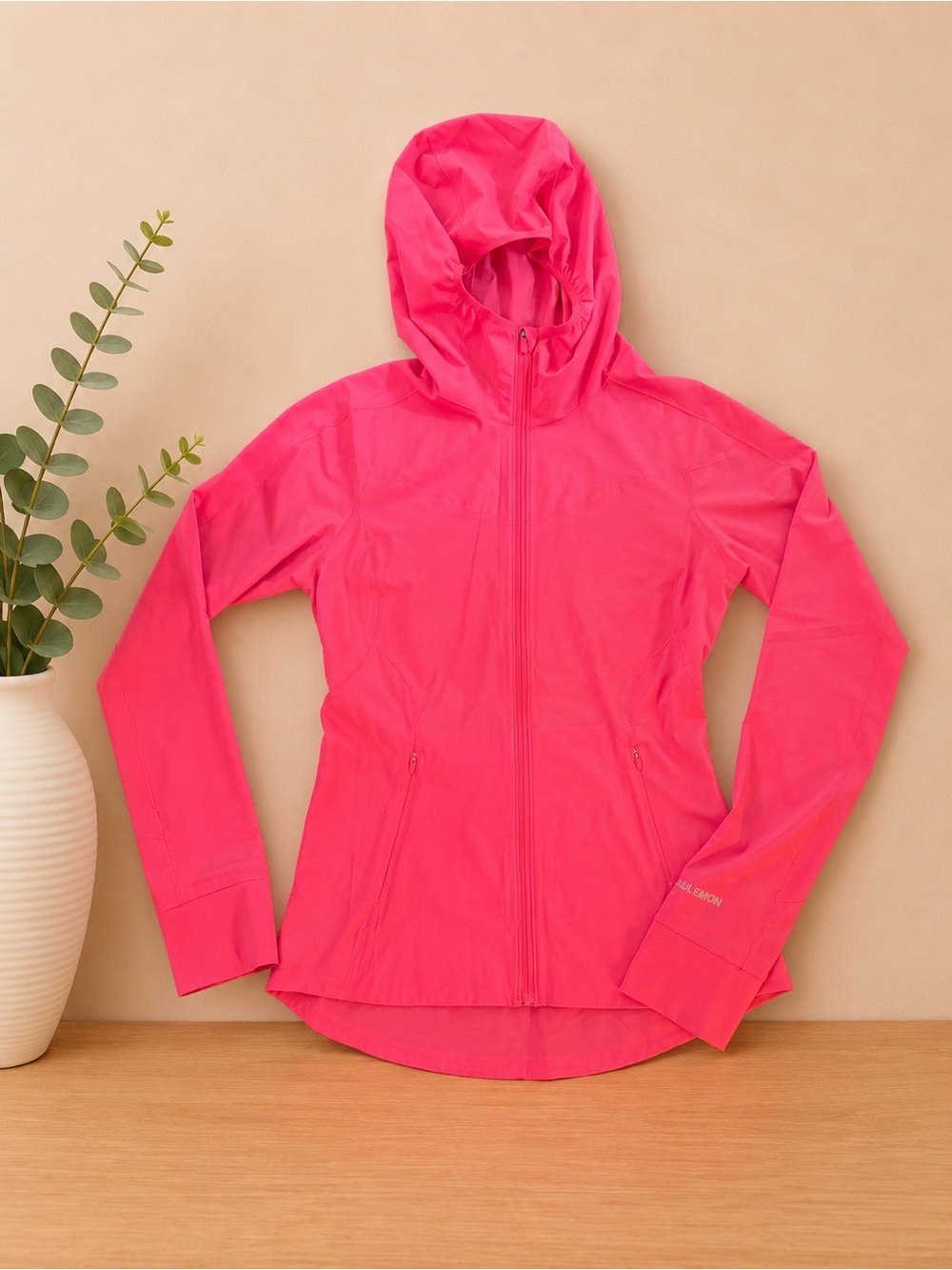 Lululemon Mist Over Hooded Running Jacket Glazed Pink Full Zip Size 6